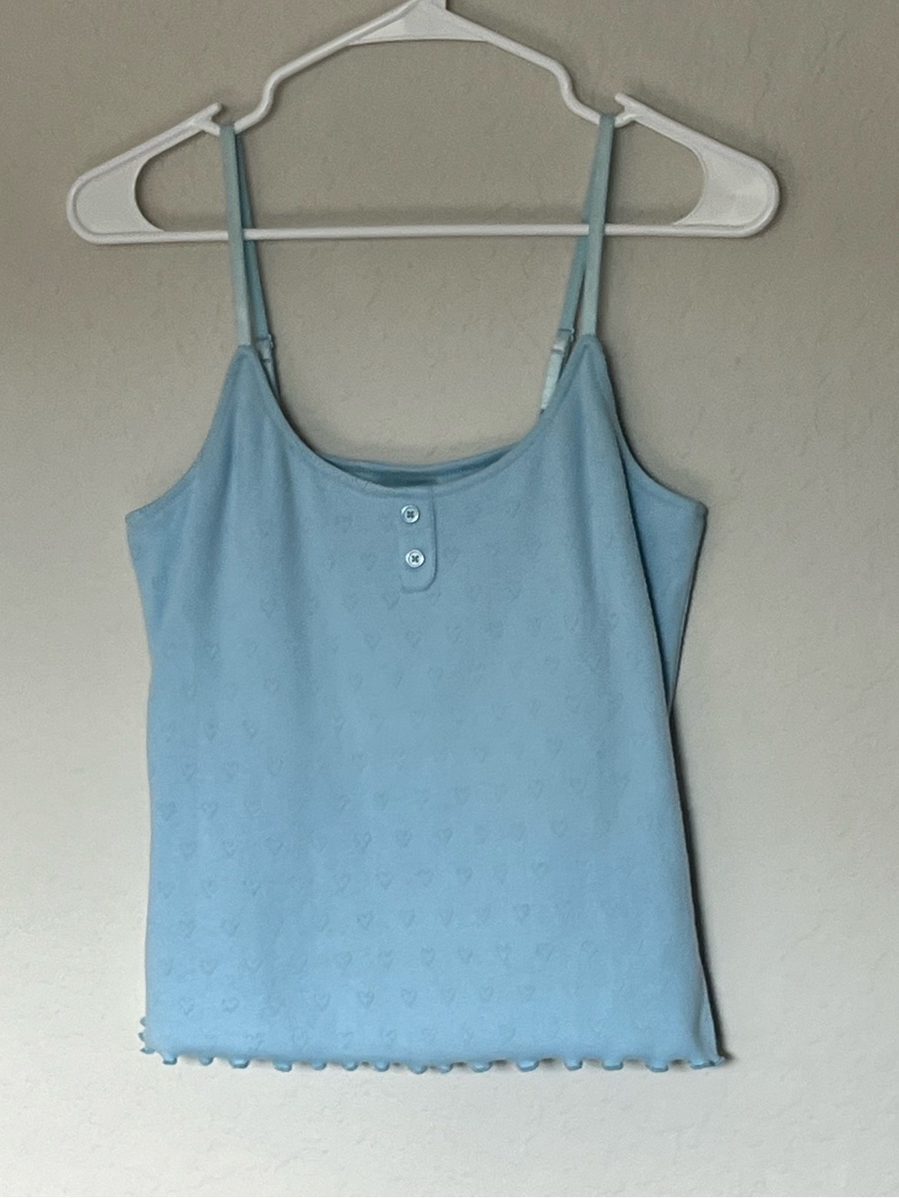 Aqua Lounge Dusty Blue Pointelle Heart Cami Tank Top Small Coquette Soft Girl